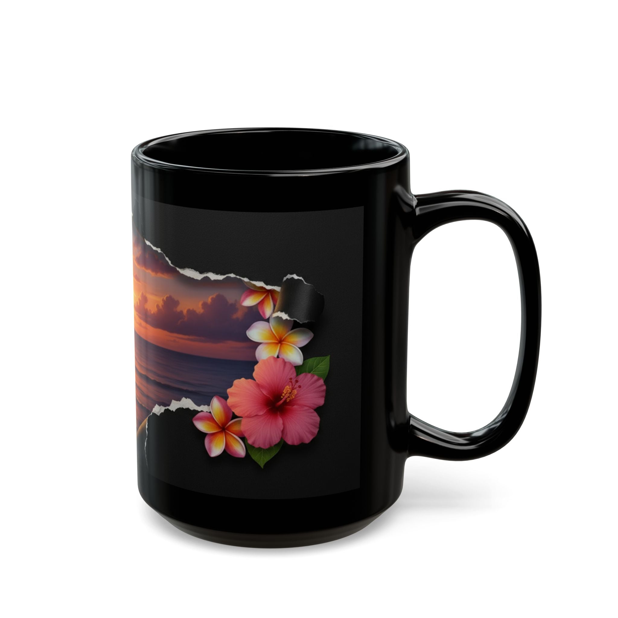 Island Escape” Black Ceramic Mug – A Window to Paradise, 11oz, 15oz