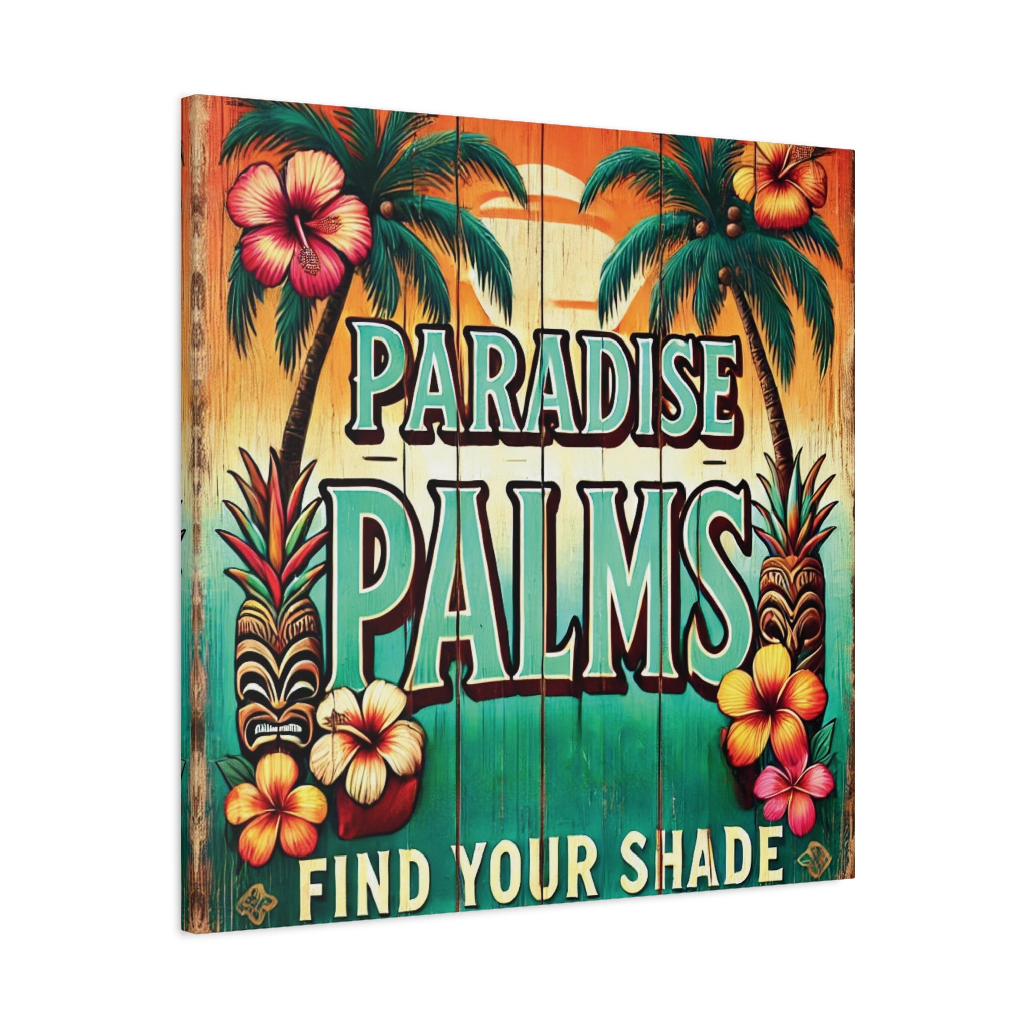 Vintage Island Charm: "Paradise Palms" Canvas for a Relaxing Vibe Stretched, 1.25"