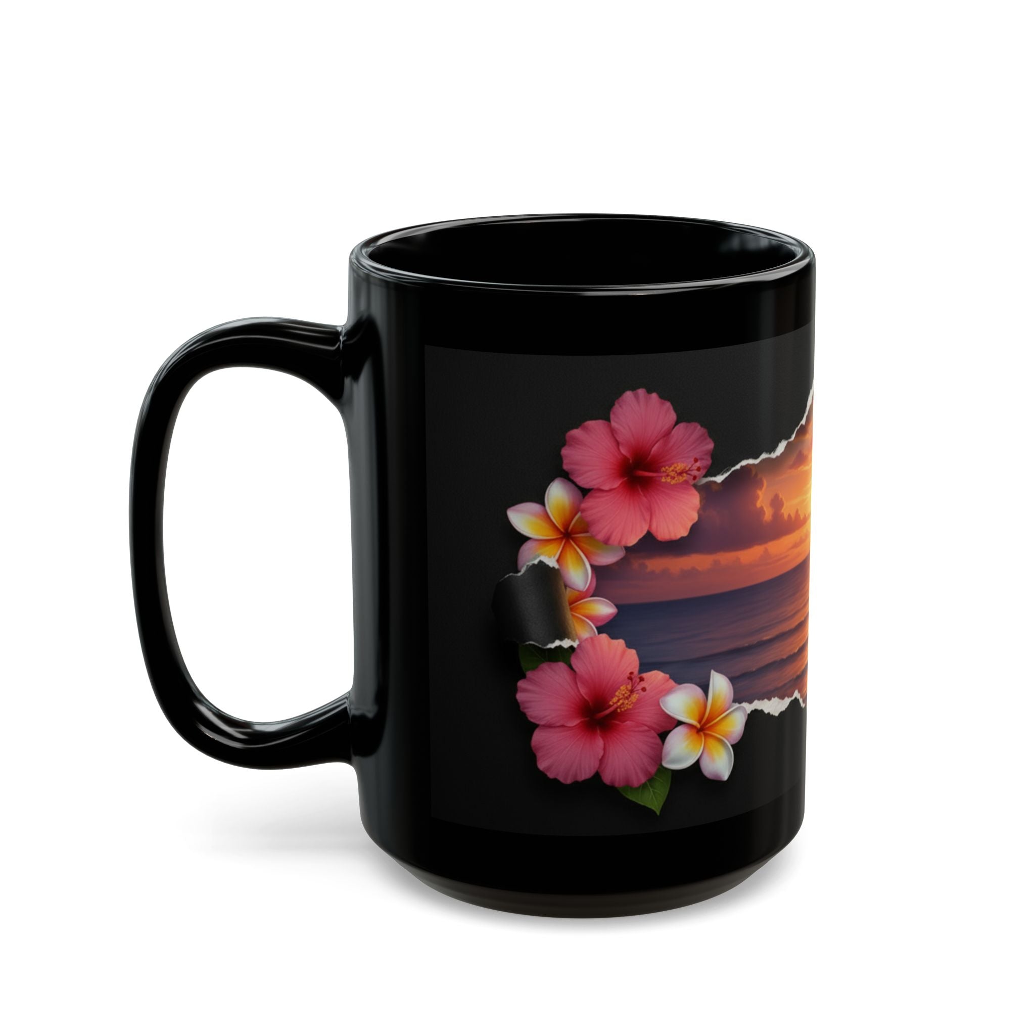Island Escape” Black Ceramic Mug – A Window to Paradise, 11oz, 15oz