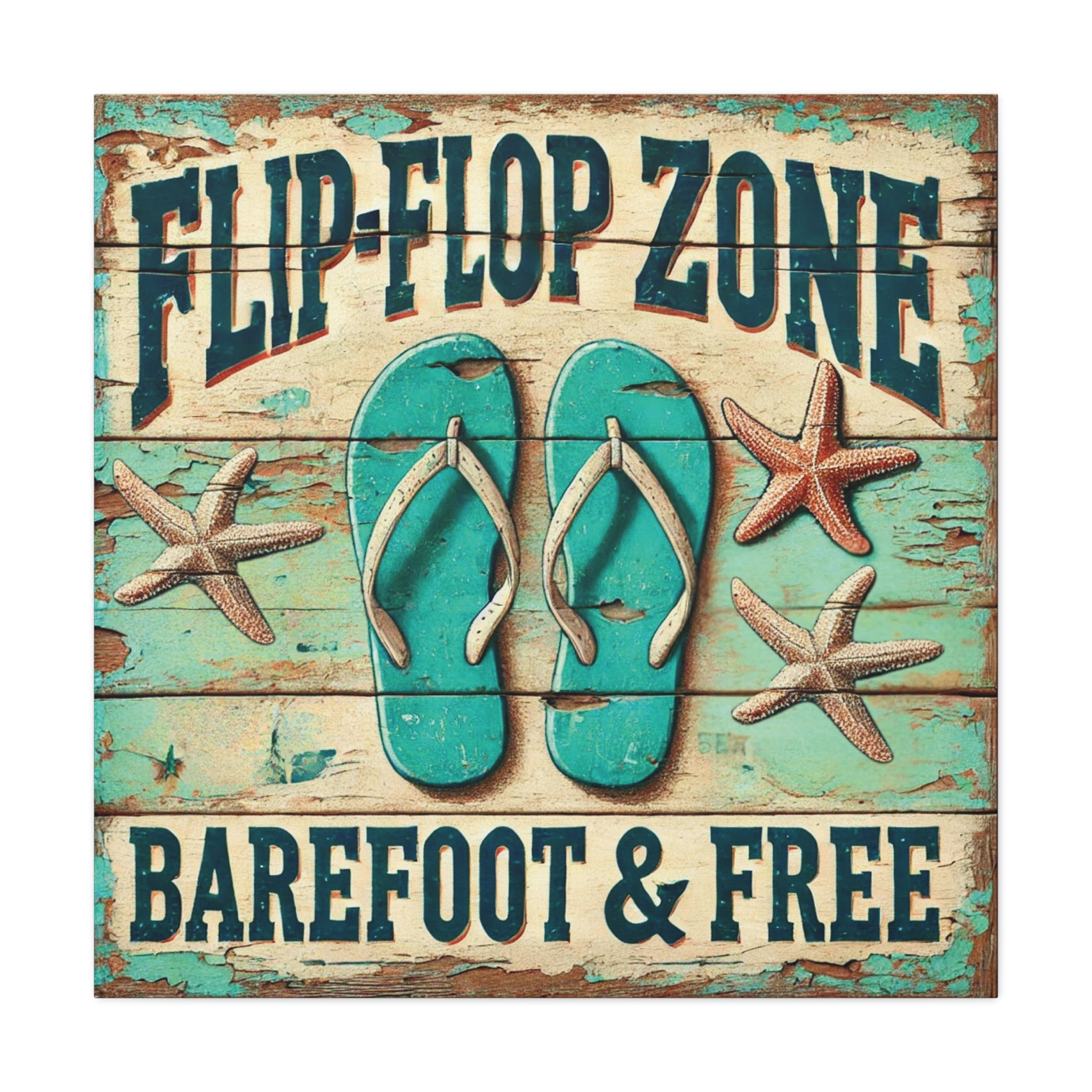 Carefree Coastal Vibes with Flip-Flop Zone Canvas Art Matte Canvas, Stretched, 1.25"