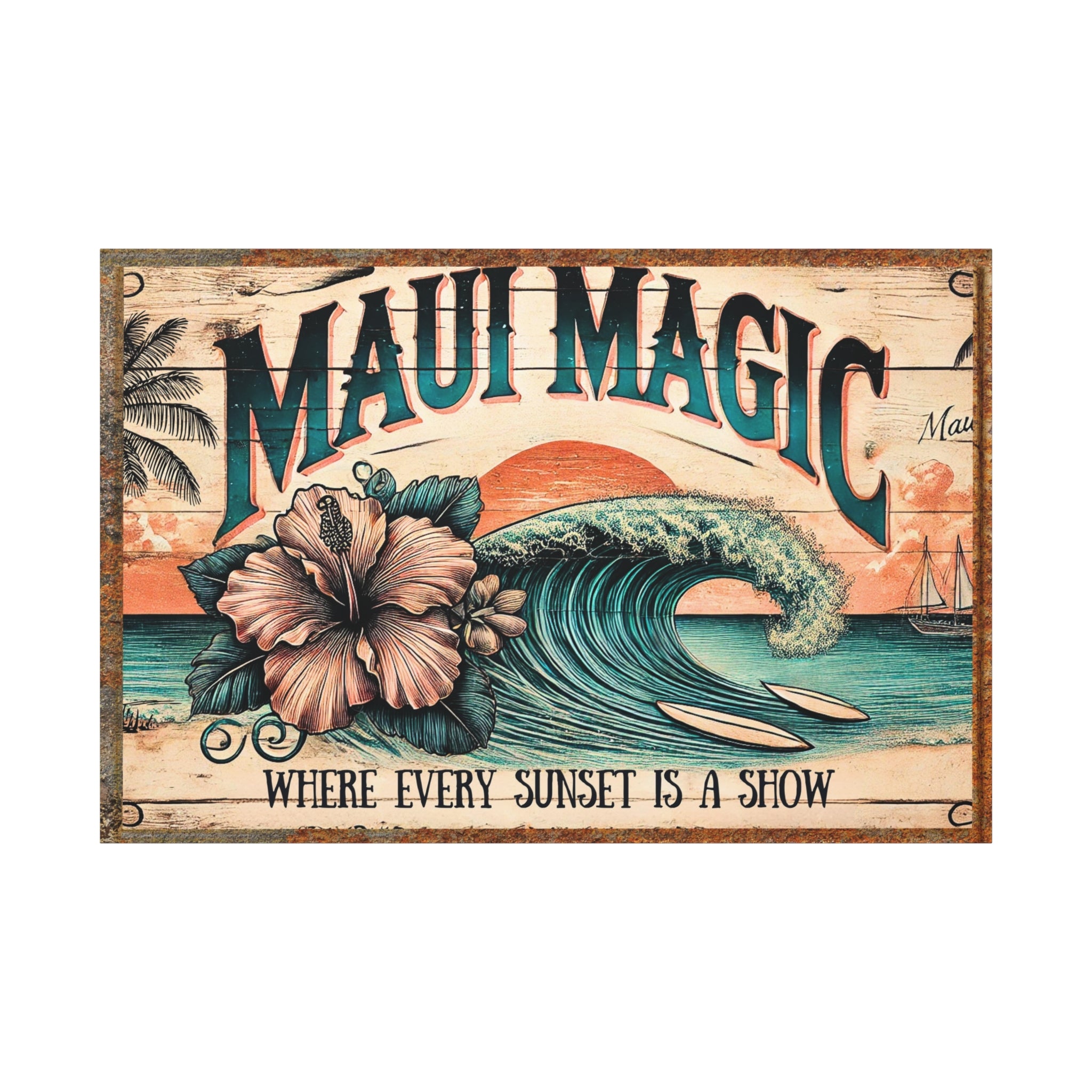 Vibrant Hibiscus and Ocean Waves - Maui Canvas Art Matte Canvas, Stretched, 1.25"