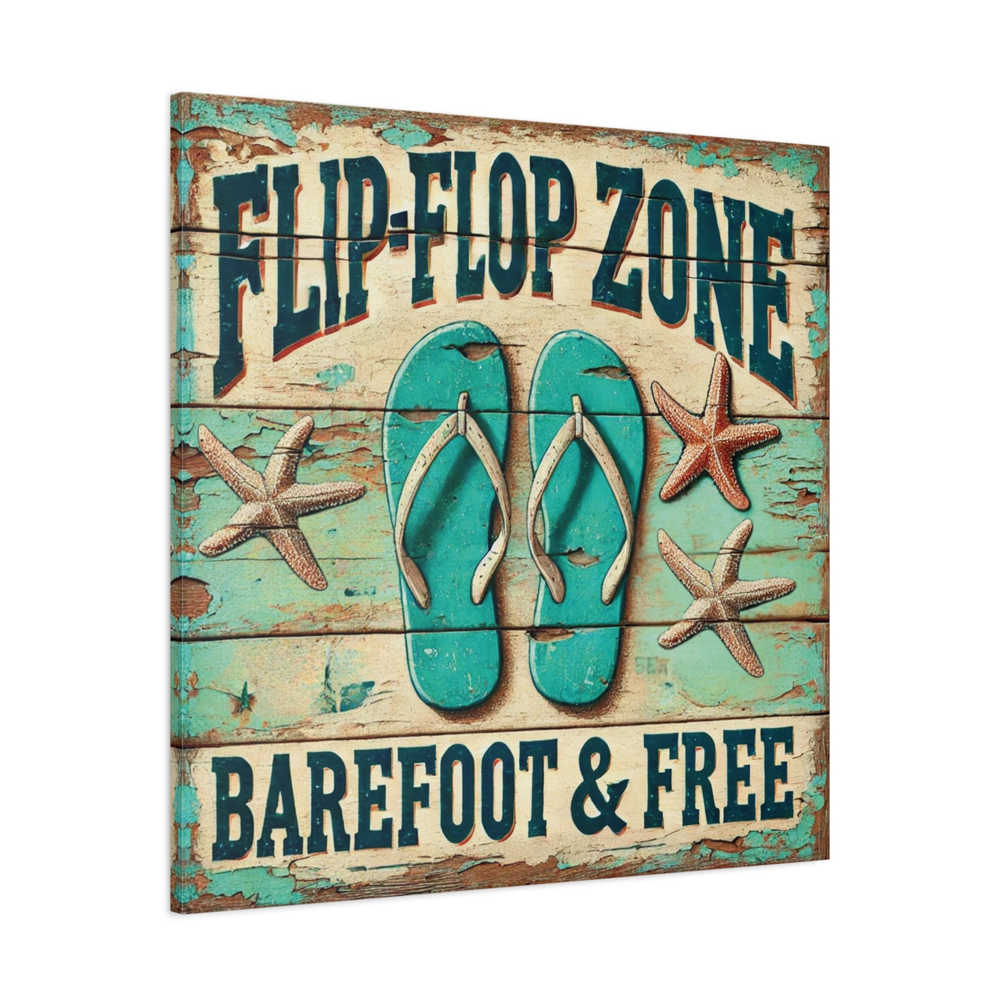 Carefree Coastal Vibes with Flip-Flop Zone Canvas Art Matte Canvas, Stretched, 1.25"
