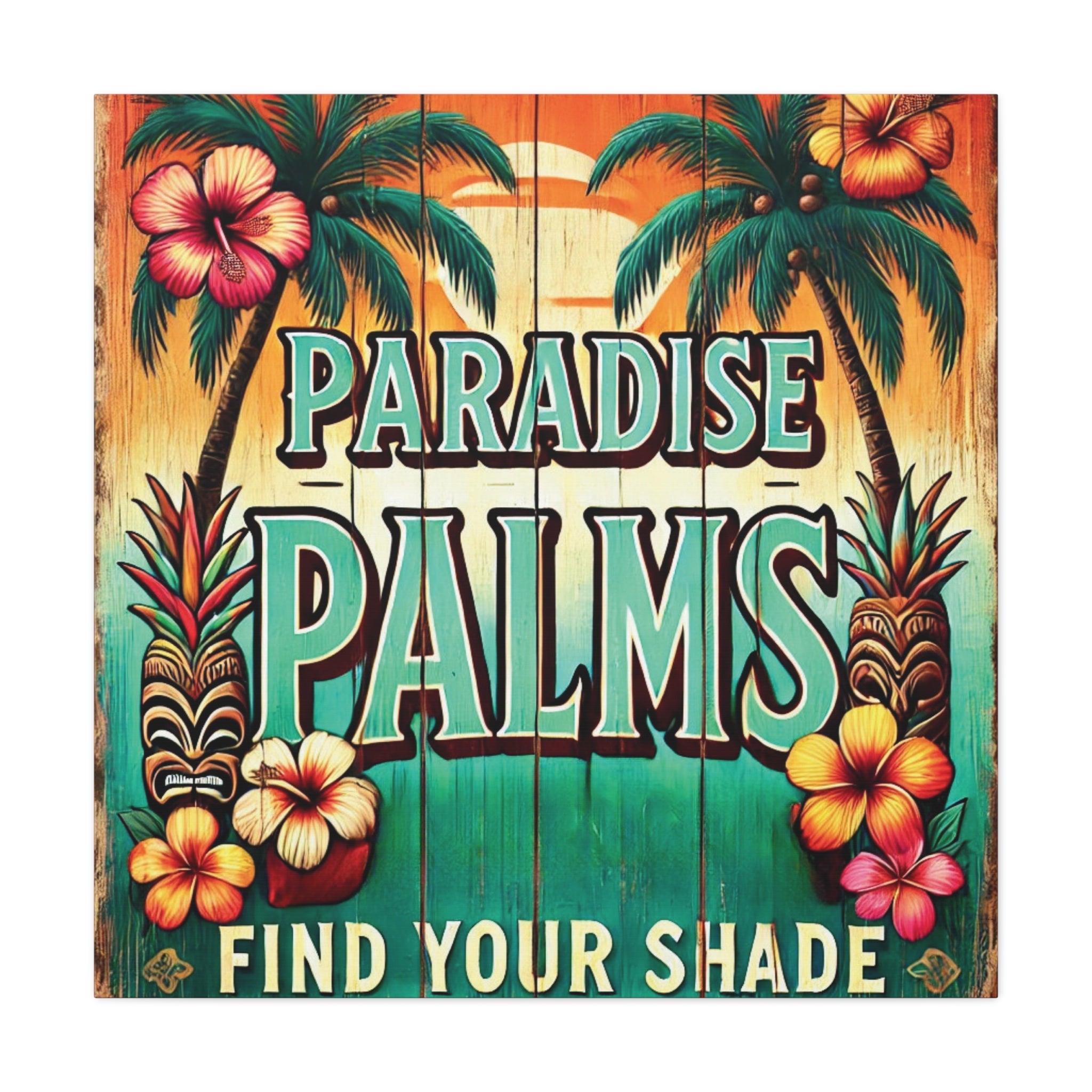 Vintage Island Charm: "Paradise Palms" Canvas for a Relaxing Vibe Stretched, 1.25"