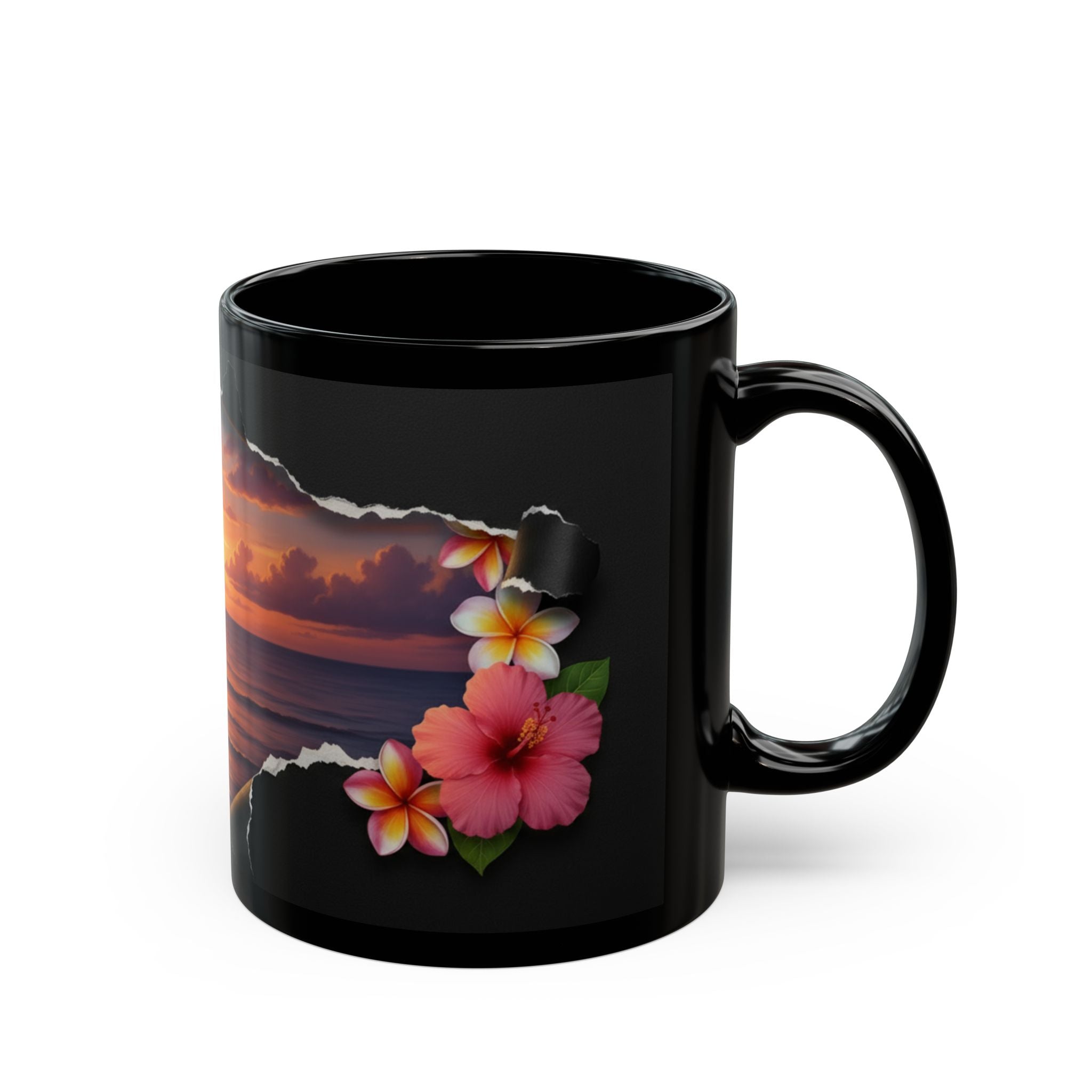 Island Escape” Black Ceramic Mug – A Window to Paradise, 11oz, 15oz