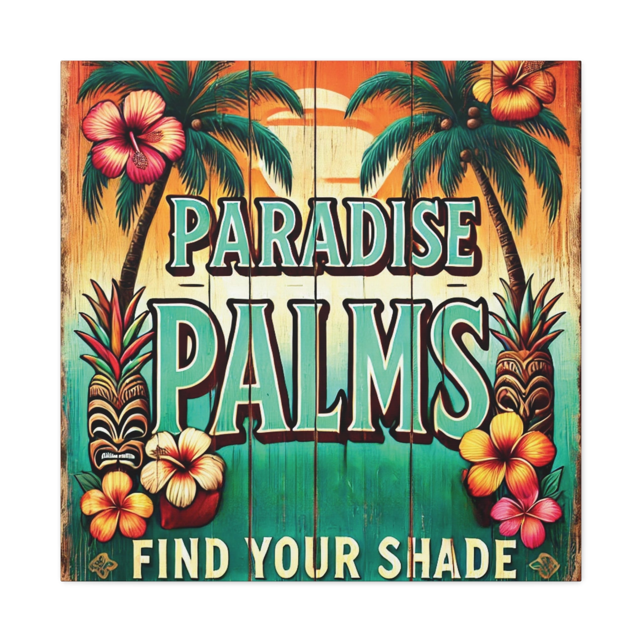 Vintage Island Charm: "Paradise Palms" Canvas for a Relaxing Vibe Stretched, 1.25"