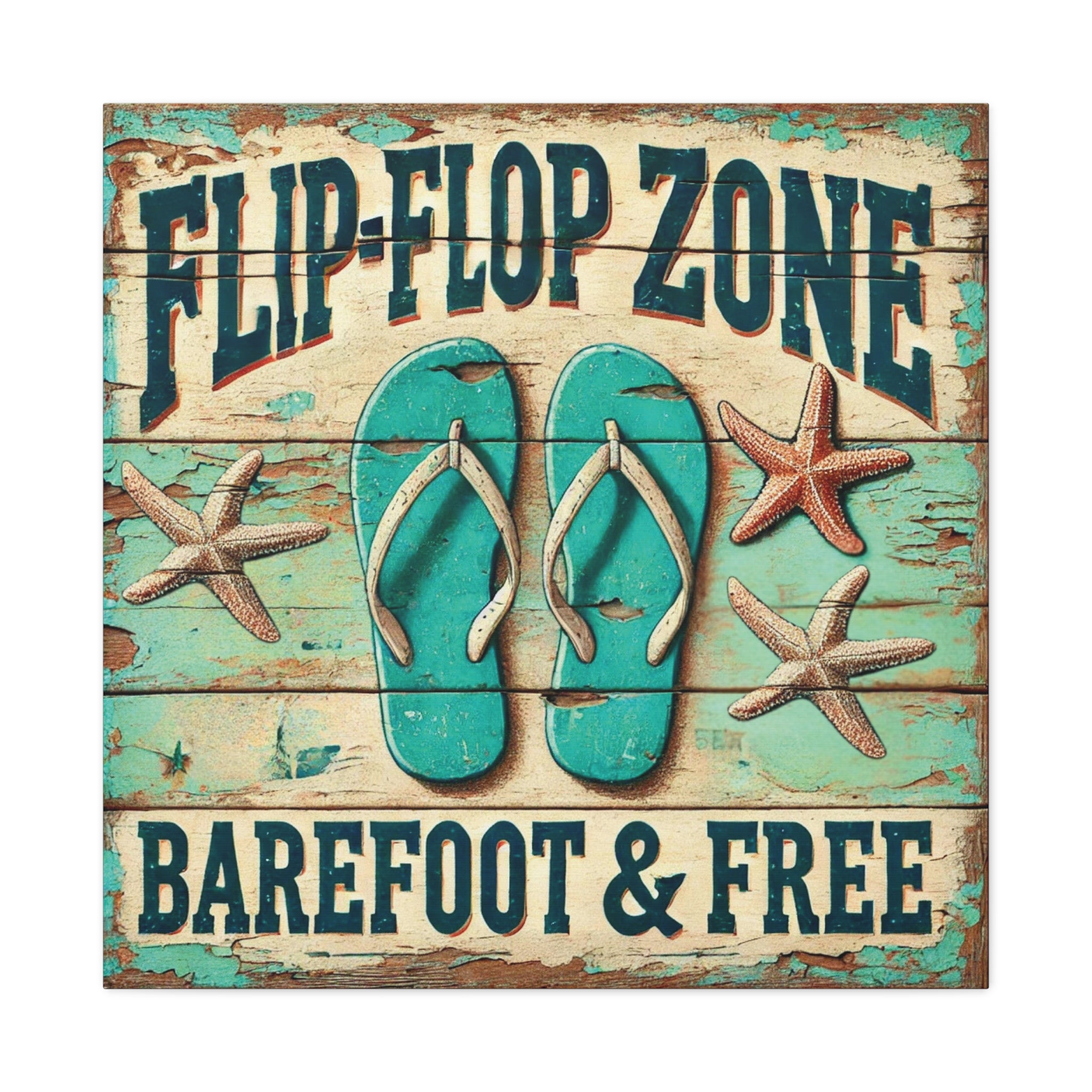 Carefree Coastal Vibes with Flip-Flop Zone Canvas Art Matte Canvas, Stretched, 1.25"