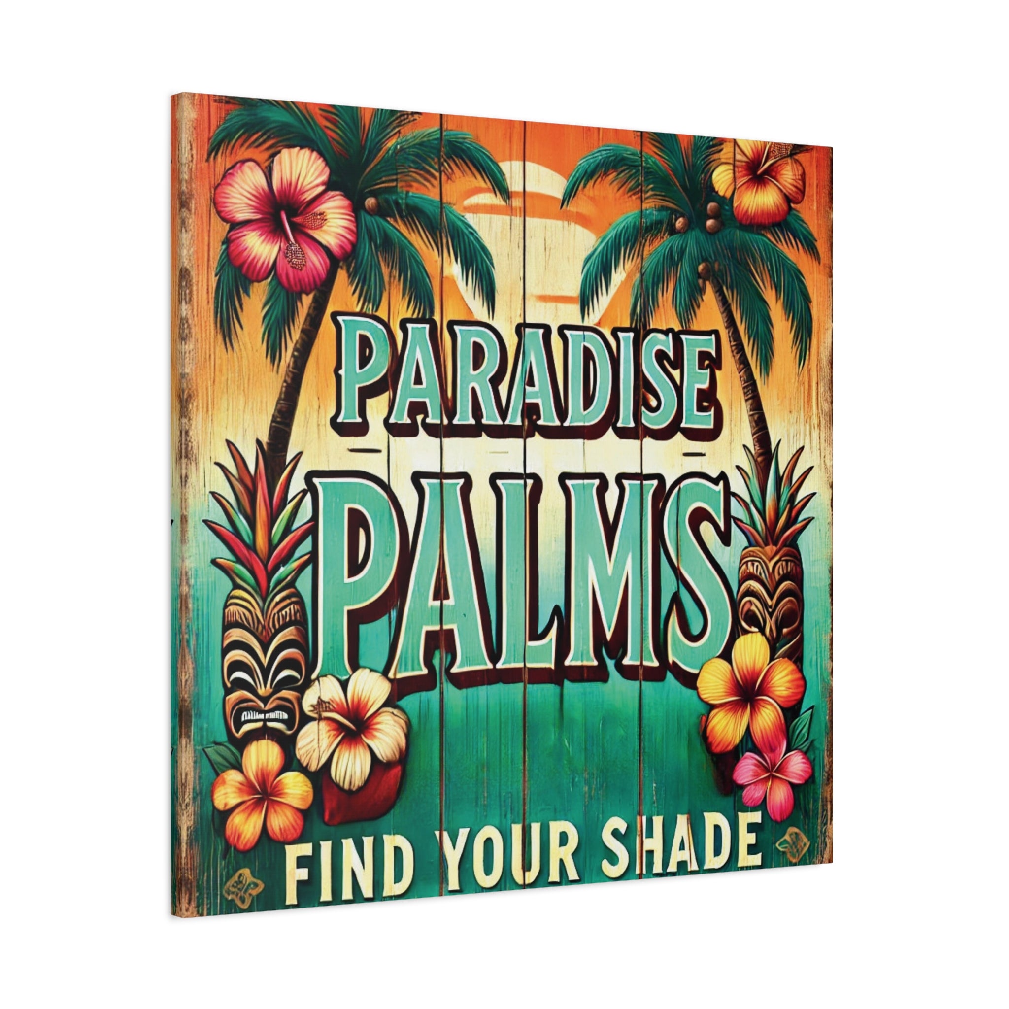Vintage Island Charm: "Paradise Palms" Canvas for a Relaxing Vibe Stretched, 1.25"