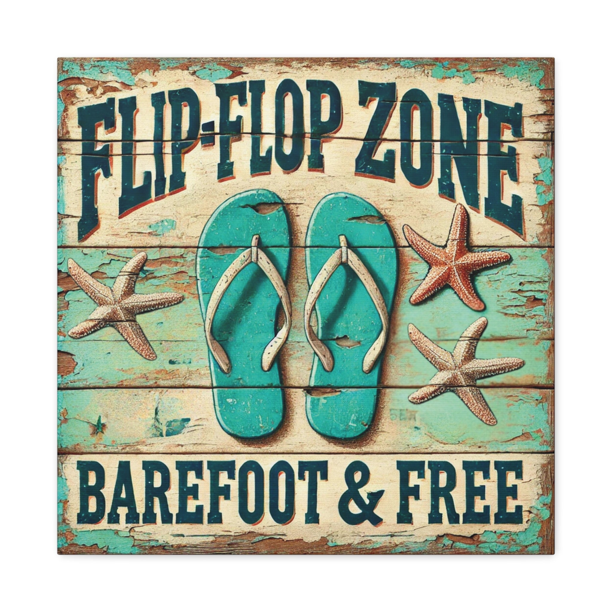 Carefree Coastal Vibes with Flip-Flop Zone Canvas Art Matte Canvas, Stretched, 1.25"