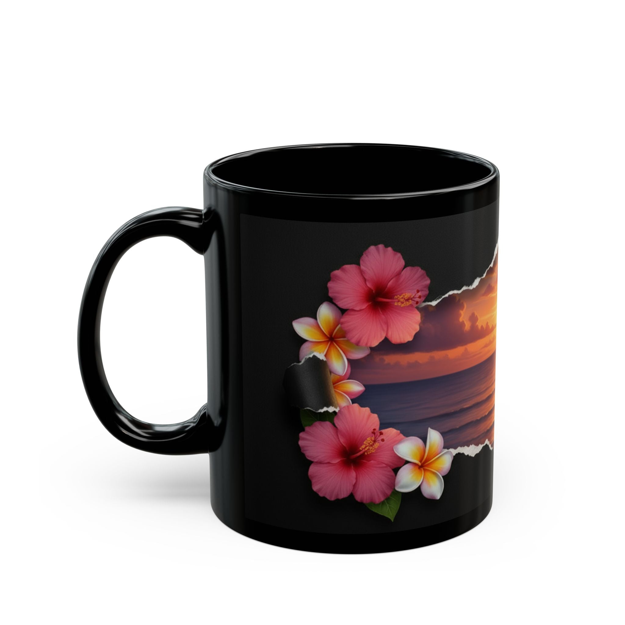 Island Escape” Black Ceramic Mug – A Window to Paradise, 11oz, 15oz