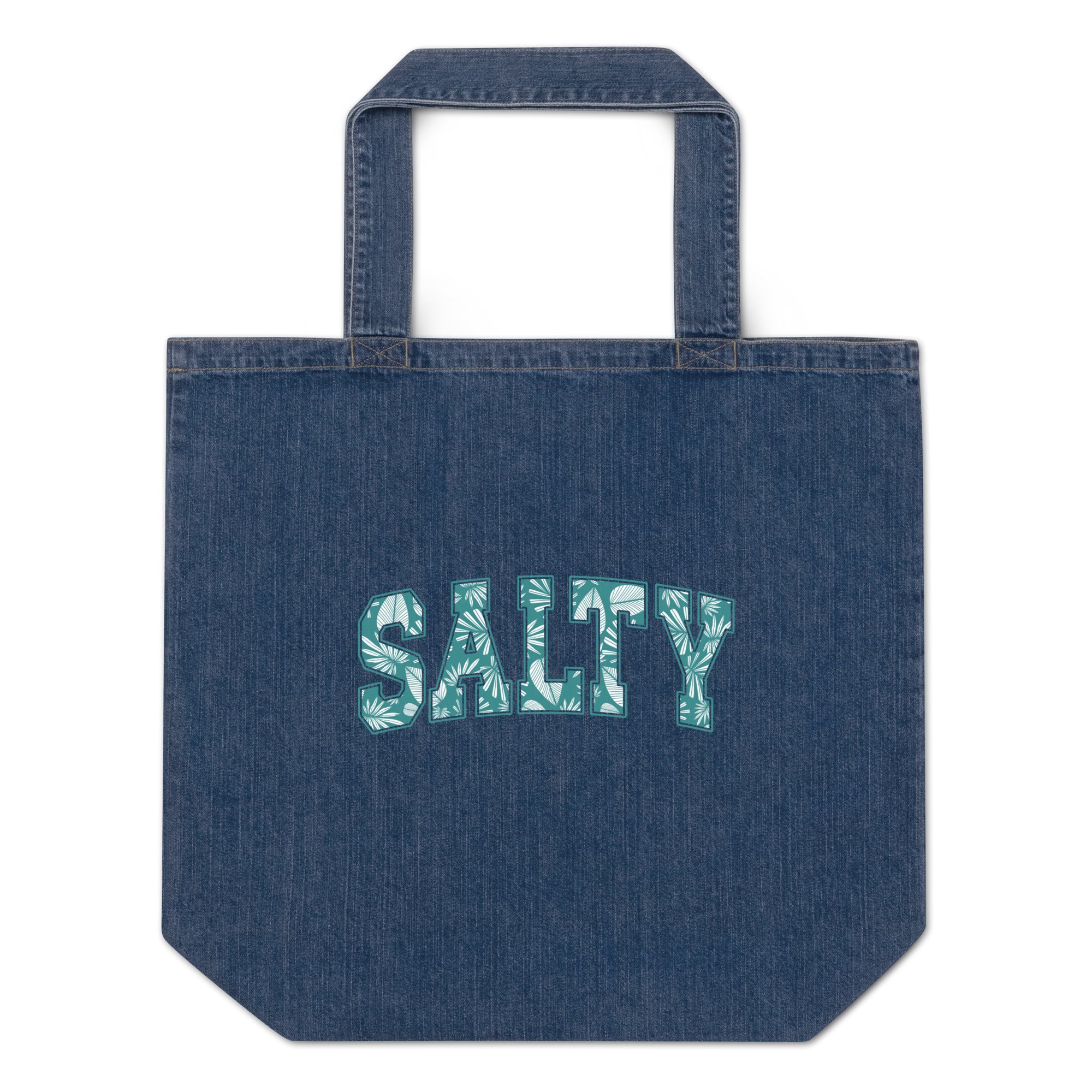 Versatile SALTY Print Denim Tote Bag for Every Occasion